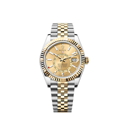 Sky-Dweller, 40.8mm, Oystersteel and 18k Yellow Gold, Champagne, Jubilee,Ref# 336933-0002